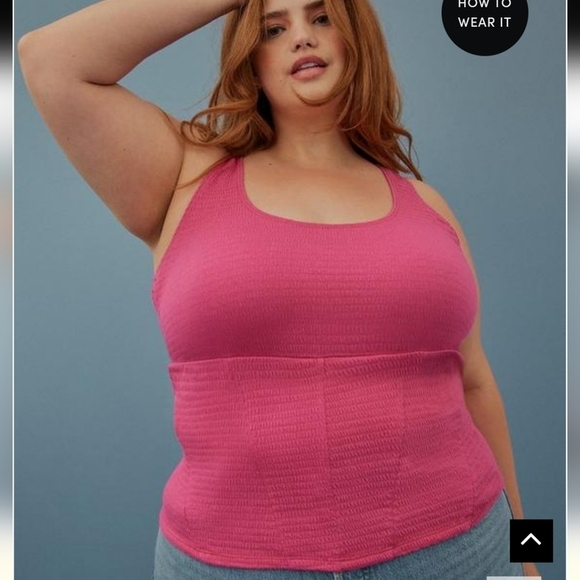 Torrid Festi Smocked Jersey Seamed Corset Tank Top 3X Pink Barbiecore - Picture 10 of 11